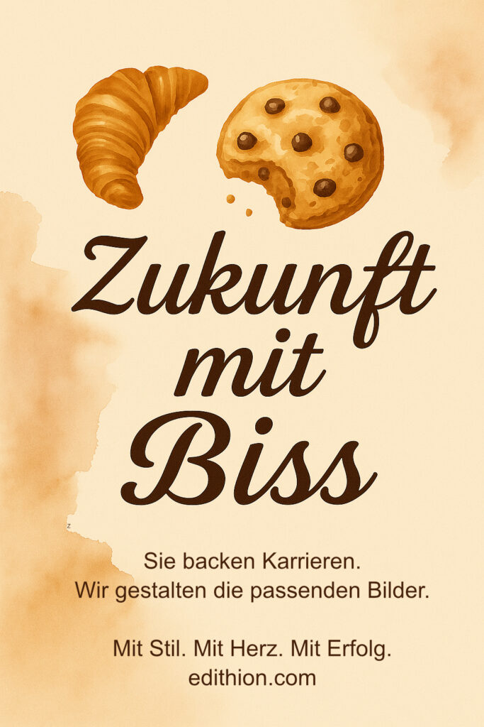 Zukunft mit Biss – Azubi-Werbung für Bäckereien mit Croissant, angebissenem Keks und stilvollem Typografie-Design