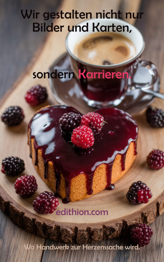 Herzförmiger Kuchen mit Beeren und Espresso – stilvolle Azubi-Werbung für Bäckereien